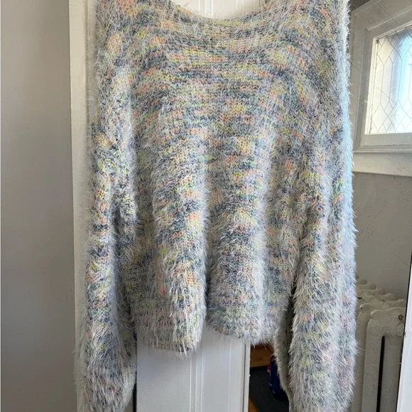 Free People oversized Cozy Multicolor Fuzzy Sweater - size large - Picture 3 of 6